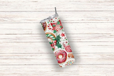 Weihnachtlicher Thermobecher mit Lebkuchen, Zuckerstangen und festlichen Dekorationen. 590 ml Fassungsvermögen, ideal für heiße Getränke in der Weihnachtszeit. Perfektes Geschenk und winterlicher Begleiter.